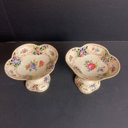 Pair of SCHUMANN Dresden China Pillared Compote Dishes 