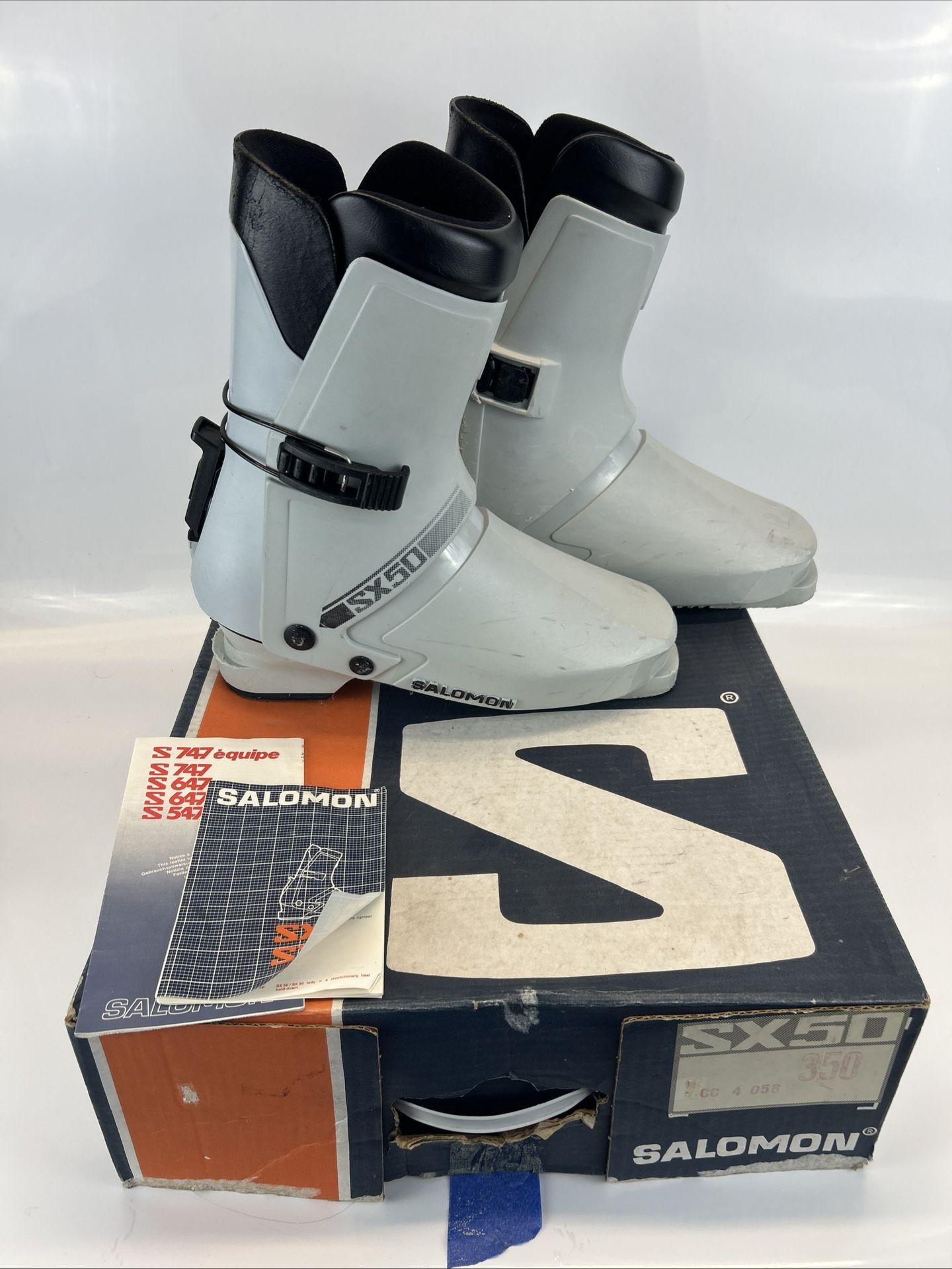 Salomon SX50 Ski Boots Gray Size 350.55 w/ Original Box & Manual Good