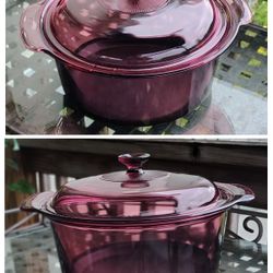 Vintage Corning Visions Cranberry Glass-Ceramic Dutch Oven, 5 Liter