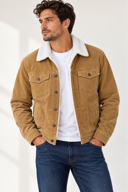 Men's Tan Corduroy Sherpa-Lined Jacket