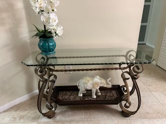 Elegant Wrought Iron and Glass Console Sofa Table