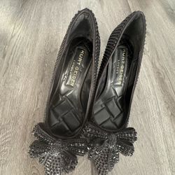Kurt Geiger London Black Rhinestone Bow -Size 7.5 Heels – Evening Shoes