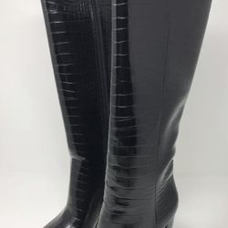 INC women’s Paiton Block-heel Black Croc Boots