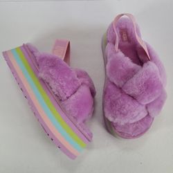 UGG Disco Knot Shearling Platform Slipper Sandal Wildflower Light Purple Women 8