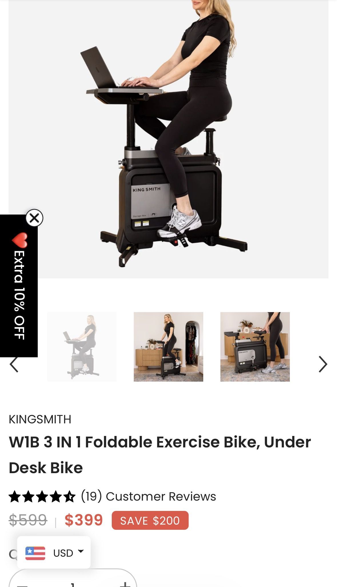 Kingsmith Foldable Exercise Bike Under Desk Bike