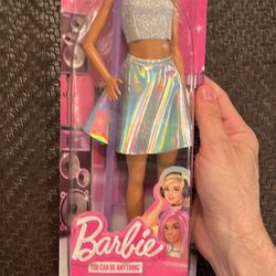 Barbie Pop Star Fashion Doll Dressed in Iridescent Skirt with Pink Hair & Brown Eyes