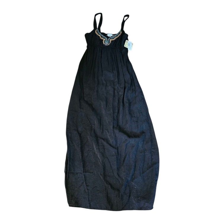 Soulmates Black Maxi Dress Women SZ L Embellished Beaded Neckline