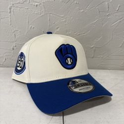 Mlb New Era Milwaukee Brewers Off-White Royal Blue 9forty A Frame SnapBack Hats 