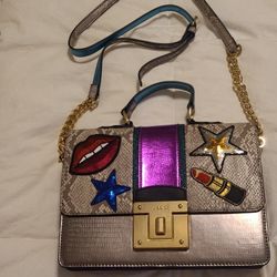 ALDO Margaritax Crossbody Sparkling Lip Lipstick Stars Top Handle Chain Crossbody Bag