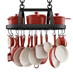KES Ceiling Pot Rack 34-Inch Hanging Pot Rack for Kitchen Oval Pot and Pan Rack Matte Black Pot Hanger with 20 S Hooks (For 16" and 24" Joist), KUR221