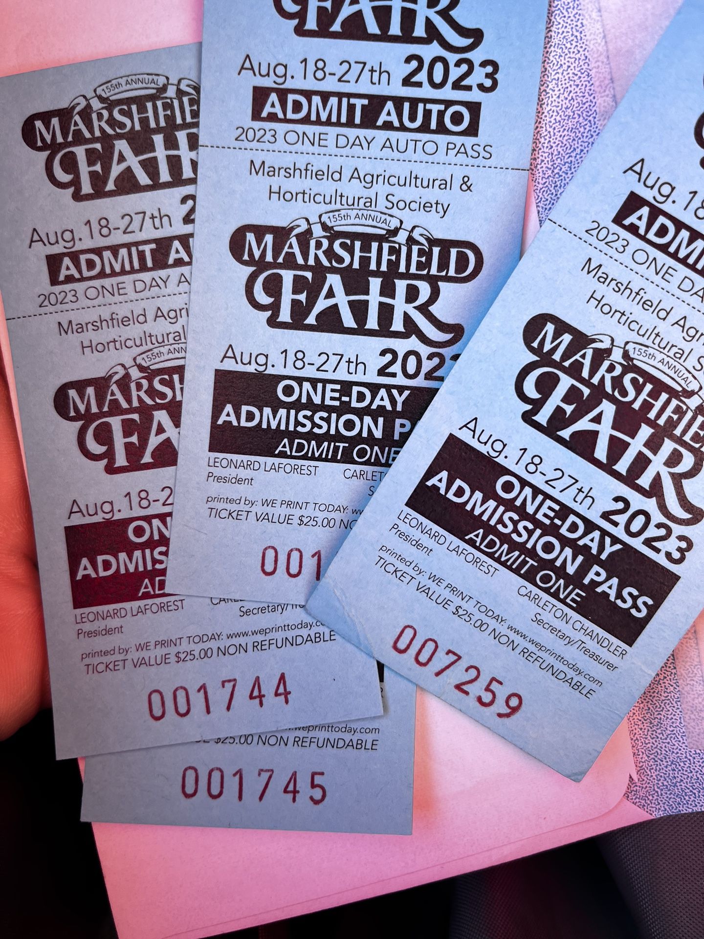 (4) 2023 Marshfield Fair Parking And Admission Passes