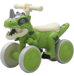 Dinosaur Balance Bike for 1-3 Year Olds, 4-Wheel No-Pedal Bike for Walker, Ride on Toys for Toddlers with Music and Mist Spray, First Birthday Gift fo