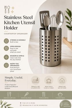 🍴✨ Stainless Steel Kitchen Utensil Holder 🍴✨ Countertop Organizer