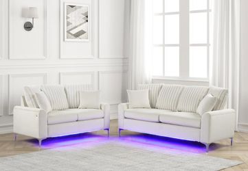 Contemporary Design Sofa set w/LED Light & Chrome Legs
