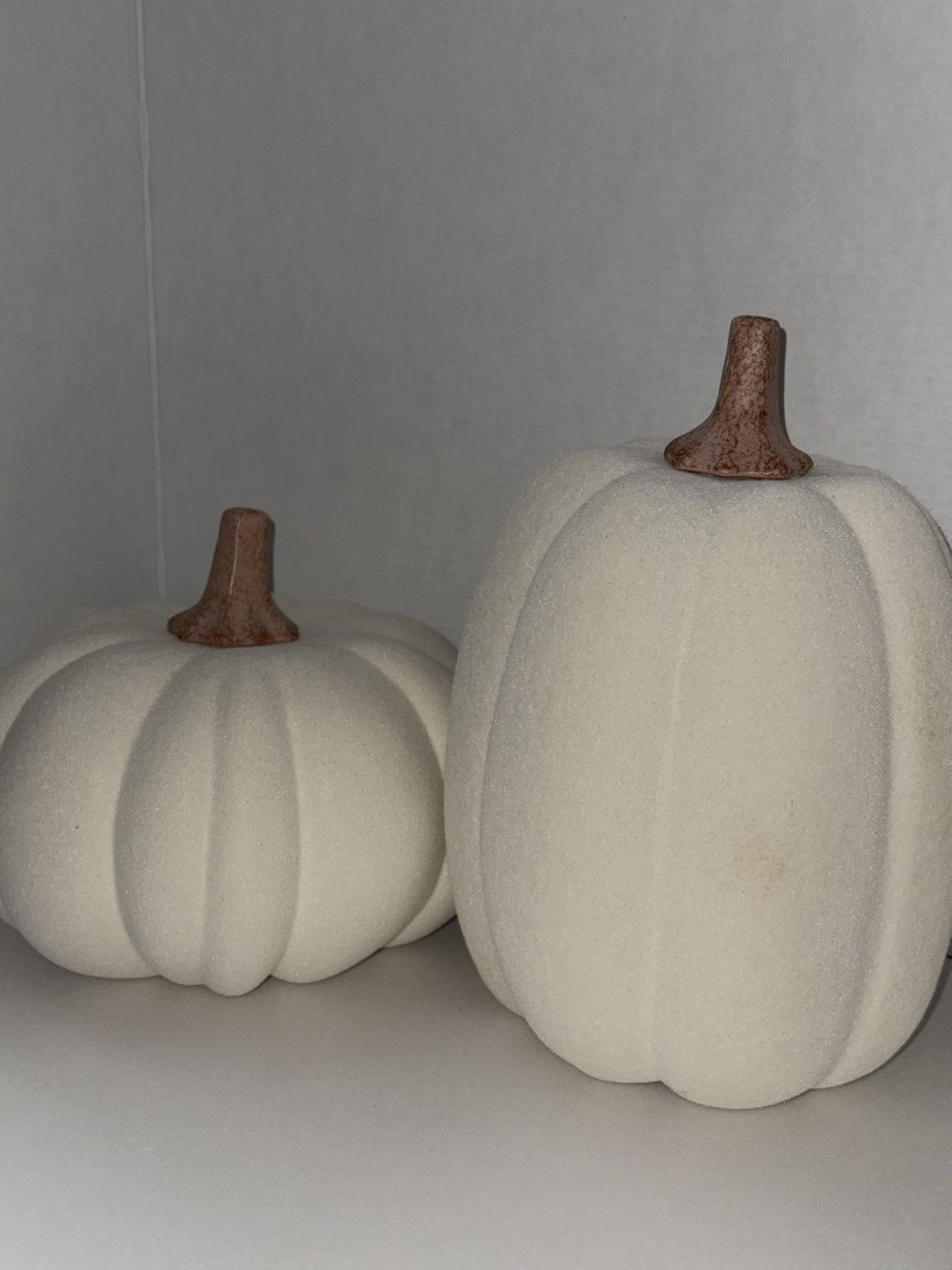 Cream Flocked Pumpkins