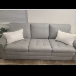 Havertys Gray Real Leather Sofa 