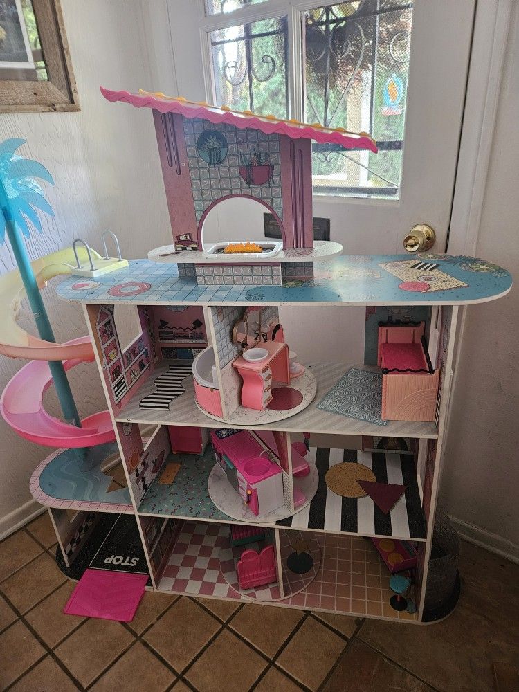 Used And Assembled LOL Surprise Dollhouse With Water Slide