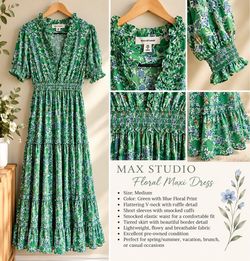 Max Studio Green Floral Maxi Dress – Size M
