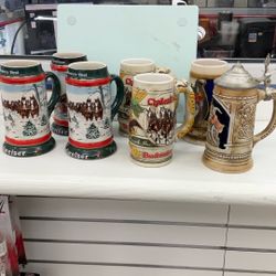 Set Of Budweiser Cups And One Brazilian Cup With Flip Top Lid