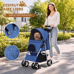 New Navy Blue Foldable Portable Pet Stroller