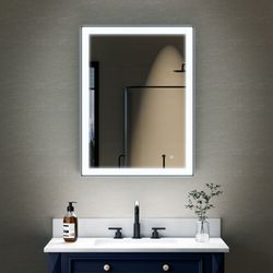 24 in. W x 32 in. H Aluminium Framed Rectangular LED Light Bathroom Vanity Mirror in Matte Black