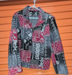 Molly and Maxx Large Womens Jacket Tapestry Zip Front Long Sleeve Blazer