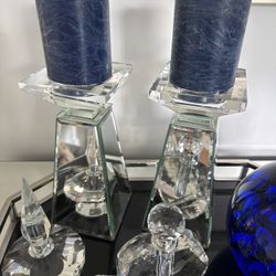 Glass Candle Holder  Set Of 2