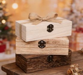 3 PCS Wooden Box with Hinged Lid Small Wooden Box Vintage Wood Box Wooden Storage Box Keepsake Boxes with Lids Jewelry Box Wooden Gift Box Decorative 