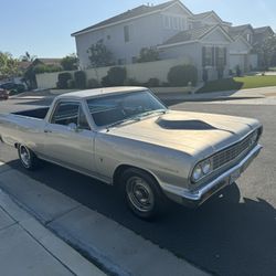 1964 Chevy El Camino V8 383 stroker engine Edelbrock four barrel carburetor headers with dual exhaust 350 turbo transit shift kit 373 gear 15 inch ral