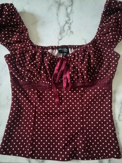 burgundy Polka dot baby doll top !