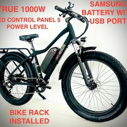 26" TRUE 1000W Electric E Bike Fat Tire Snow Mountain Bicycle Li-Battery