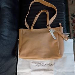 NWT Large Carmel Tan Leather Giorgia Milani Italian Italy Made Tote Bag Purse
