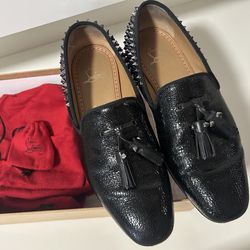 Christian Louboutin Black Leather Tassilo Loafers Size  39