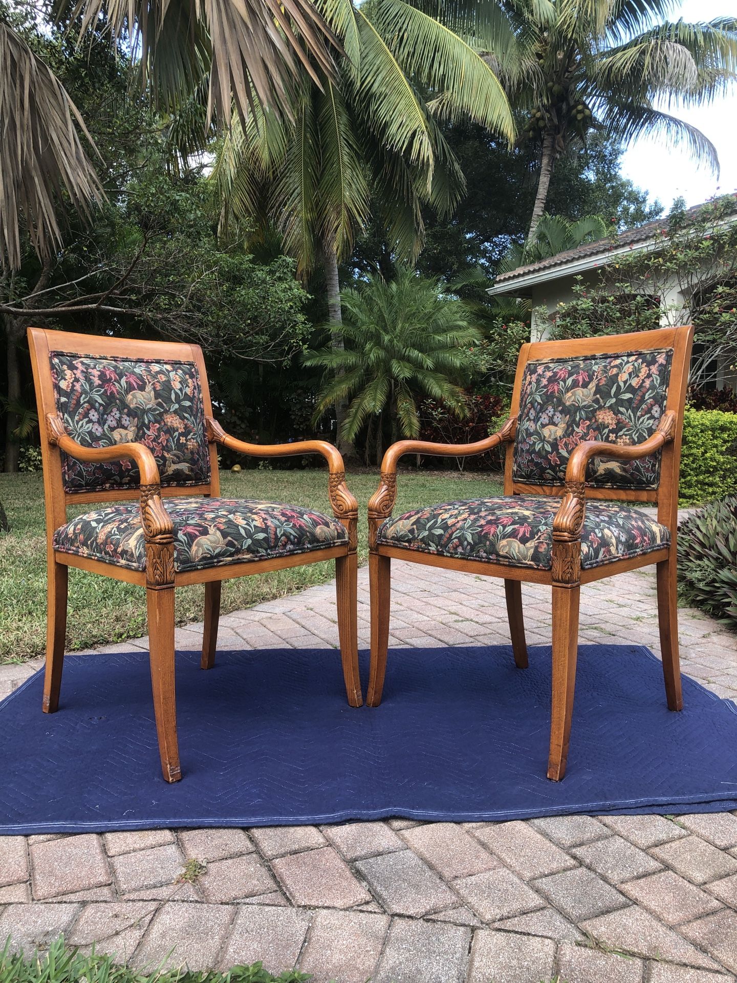 PAIR Vintage French Directoire Style Carved Desk Armchair - Ethan Allen