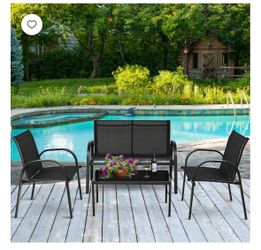 Costway 4 PCS Patio Furniture Set Sofa Coffee Table Steel Frame Garden Outdoor Deck ( black )