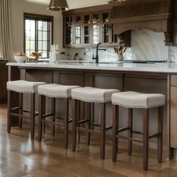 Set of 4 Upholstered Backless Bar Stools