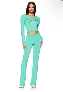 Mint Green Crop Hoodie and Flare Pants Set