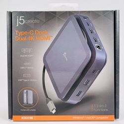 J5 Create Type-C Dock Dual 4K HDMI USB-C 11-in- 1 Functions Windows And MacOS