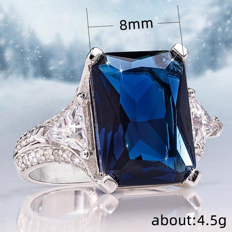 "Radiant Cut Blue Gemstone Zircon Luxury Party Rings for Women, PD509