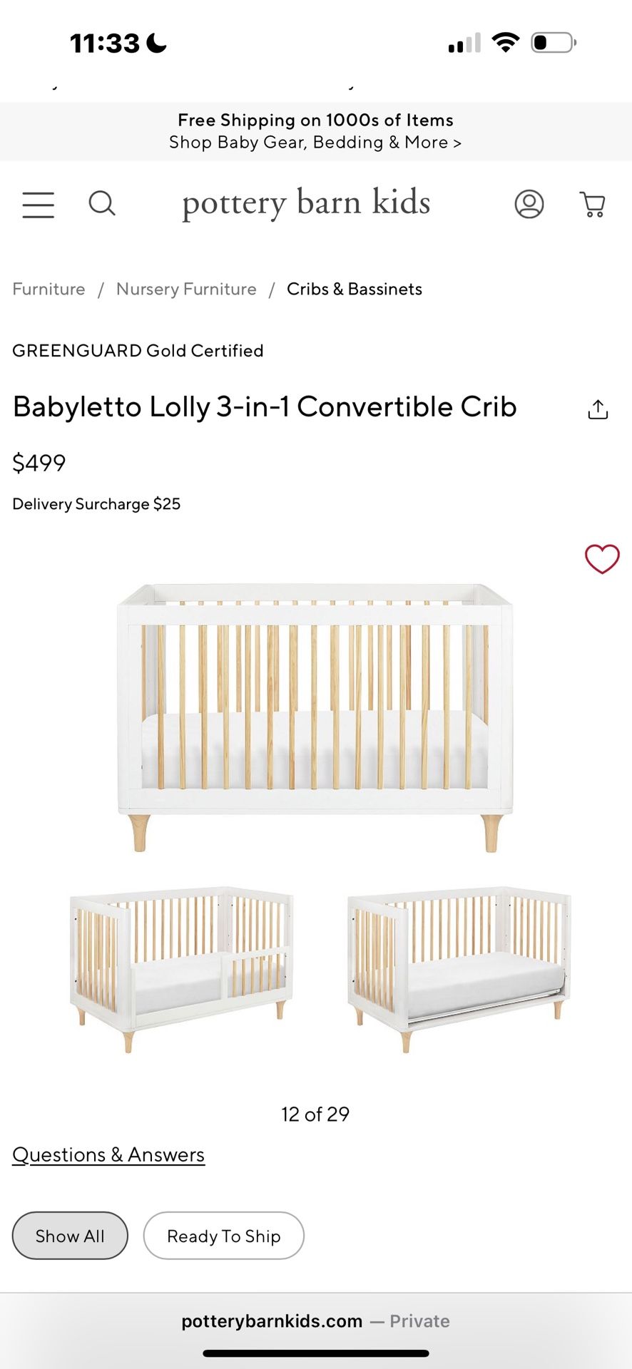 Pottery Barn Babyletto White transitional Toddler Crib Bed