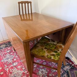 Hard wood dining table and 2 retro chairs