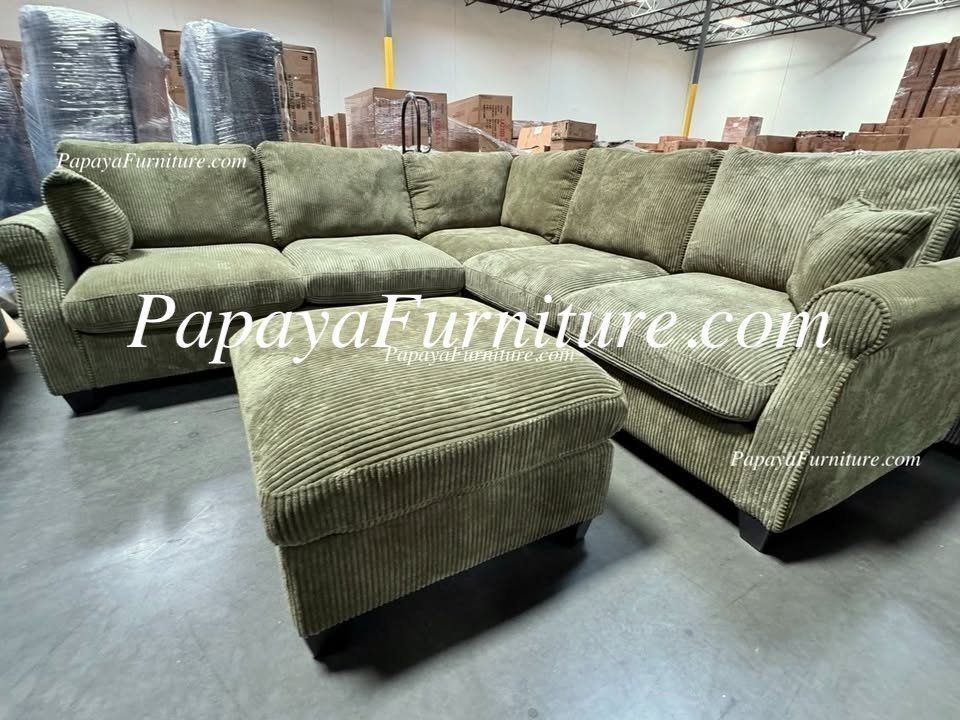 NEW Sage Green Sectional Sofa and Ottoman Set Couch L Shape Corner Furniture BIG Sale Discount  Ashley Designer Mid Century Modern 