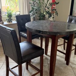 Round Marble Top Counter Height Dining Table Set – 4 Chairs