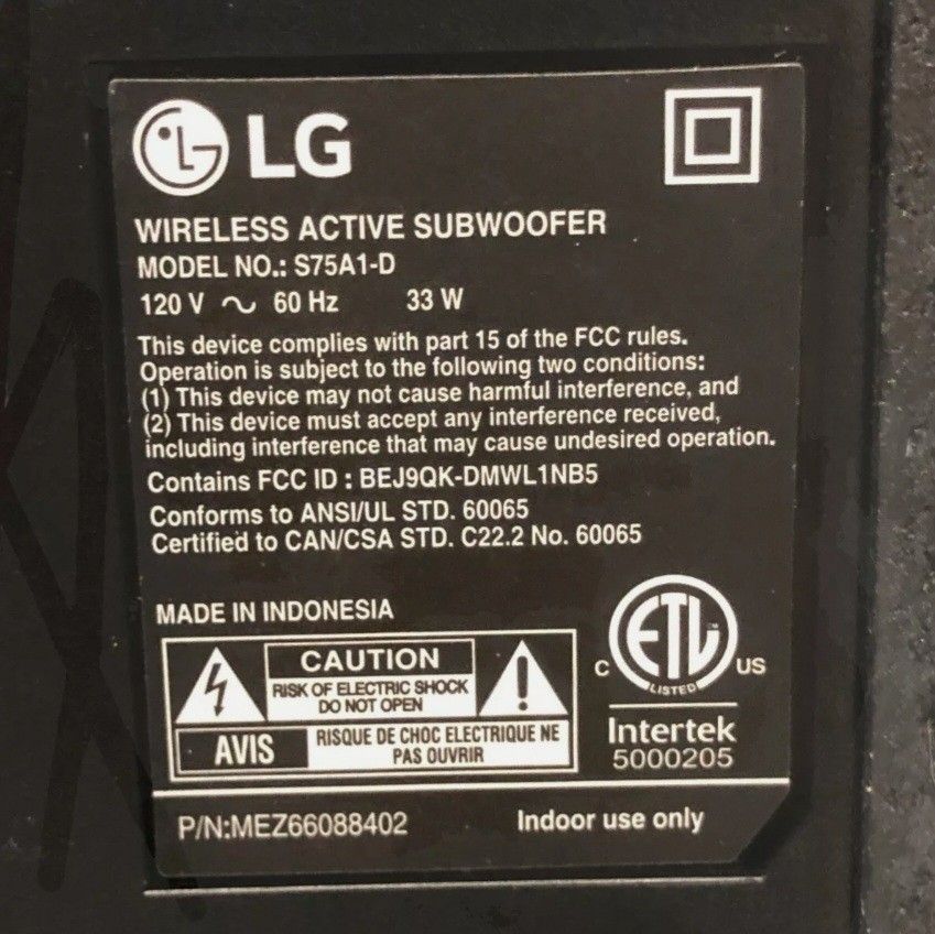 LG Wireless Active Subwoofer S75A1-D