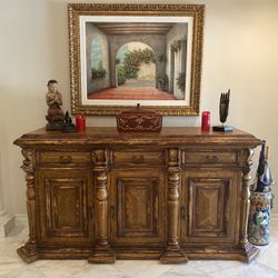 Rustic Entrance Console With Drawers And Shelving 