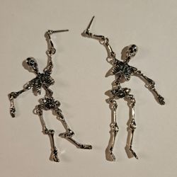 Silver Skeleton Dangle Drop Earrings