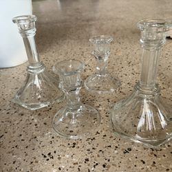 Set of 4 Clear Glass Taper Candle Holders – Wedding / Home Decor 