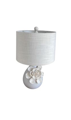 White Floral Table Lamp with Linen Shade