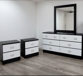 Dresser Whit Mirror And 2 Nightstands - Cómoda Con Espejo Y 2 Mesitas De Noche 