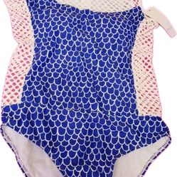 Navy Blue & White Fishnet Bathing Suit (by Ekouaer) Brand New
